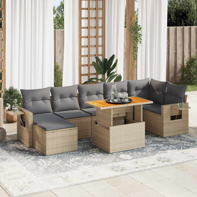 8-delige Loungeset met kussens poly rattan beige