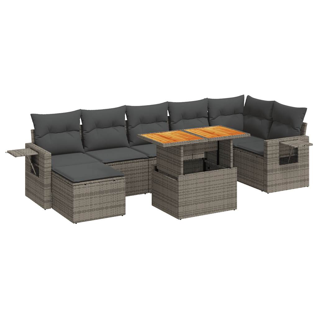 8-delige Loungeset met kussens poly rattan grijs