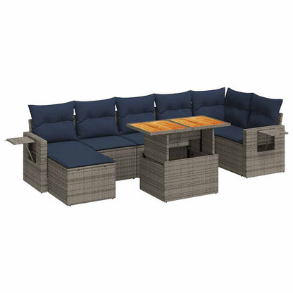 8-delige Loungeset met kussens poly rattan grijs
