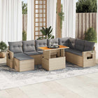 9-delige Loungeset met kussens poly rattan beige