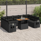 10-delige Loungeset met kussens poly rattan zwart