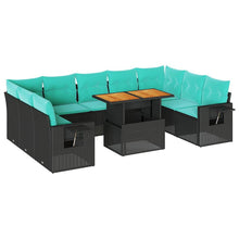 10-delige Loungeset met kussens poly rattan zwart