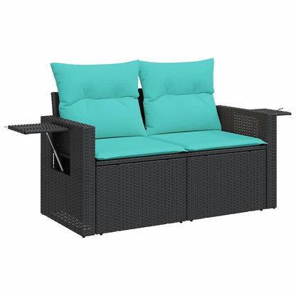 10-delige Loungeset met kussens poly rattan zwart