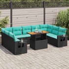 10-piece Lounge Set with cushions poly rattan black