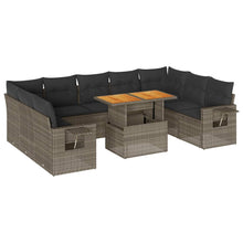 10-delige Loungeset met kussens poly rattan grijs
