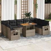 Loungeset 10-delig poly rattan grijs