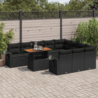 11-delige Loungeset met kussens poly rattan zwart