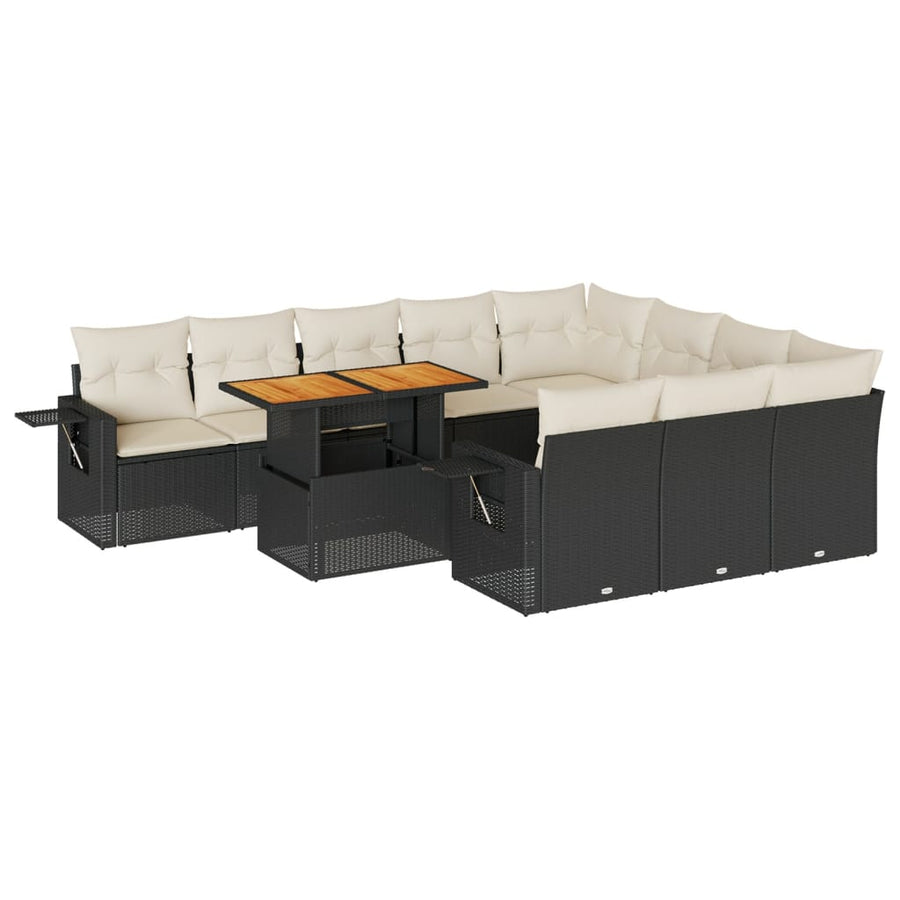 11-delige Loungeset met kussens poly rattan zwart