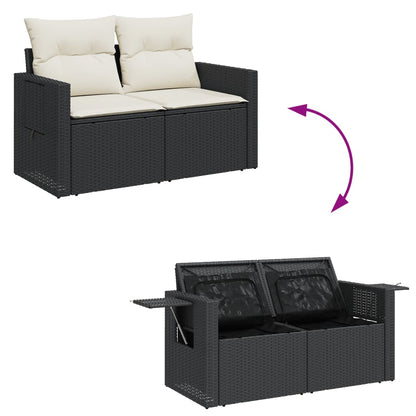 11-delige Loungeset met kussens poly rattan zwart