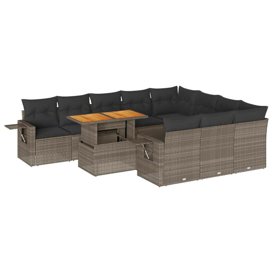 11-delige Loungeset met kussens poly rattan grijs