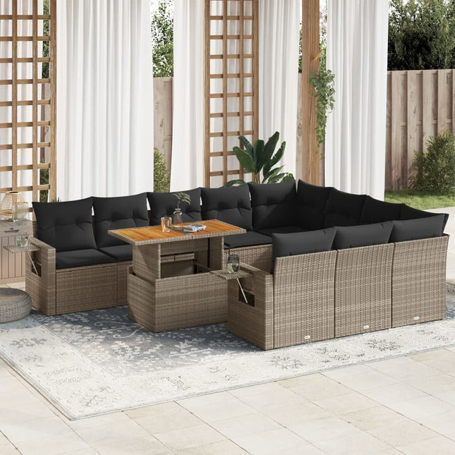 11-delige Loungeset met kussens poly rattan grijs