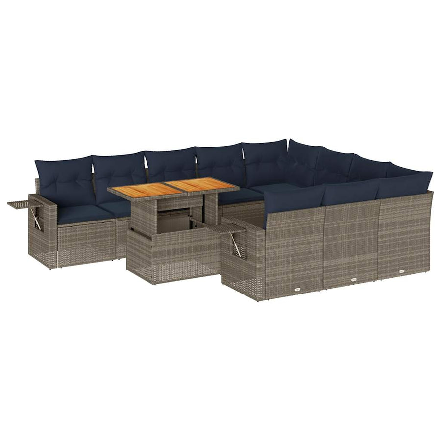 11-delige Loungeset met kussens poly rattan grijs