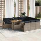 11-piece Loungeset with cushions poly rattan grey