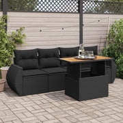 Loungeset poly rattan 5-delig zwart