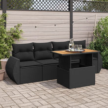5-delige Loungeset met kussens poly rattan zwart