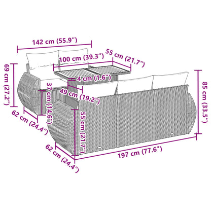 6-delige Loungeset met kussens poly rattan zwart