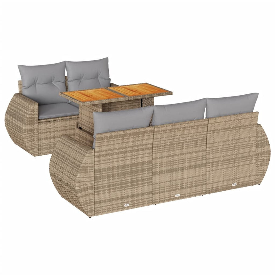 6-delige Loungeset met kussens poly rattan beige
