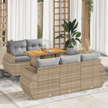 6-delige Loungeset met kussens poly rattan beige