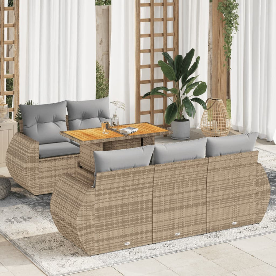 6-delige Loungeset met kussens poly rattan beige