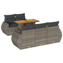 6-delige Loungeset met kussens poly rattan grijs