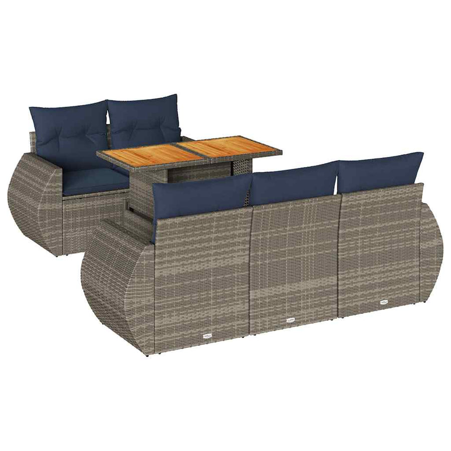 6-delige Loungeset met kussens poly rattan grijs