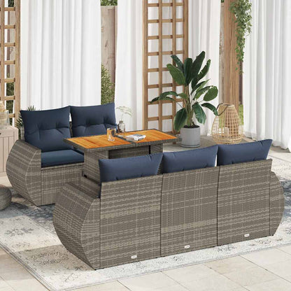 6-delige Loungeset met kussens poly rattan grijs