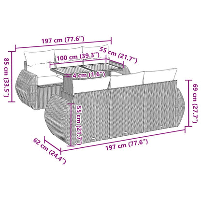 7-delige Loungeset met kussens poly rattan zwart