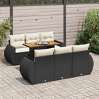 7-delige Loungeset met kussens poly rattan zwart