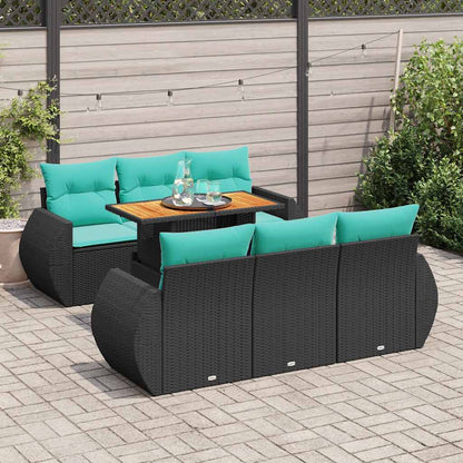 7-delige Loungeset met kussens poly rattan zwart