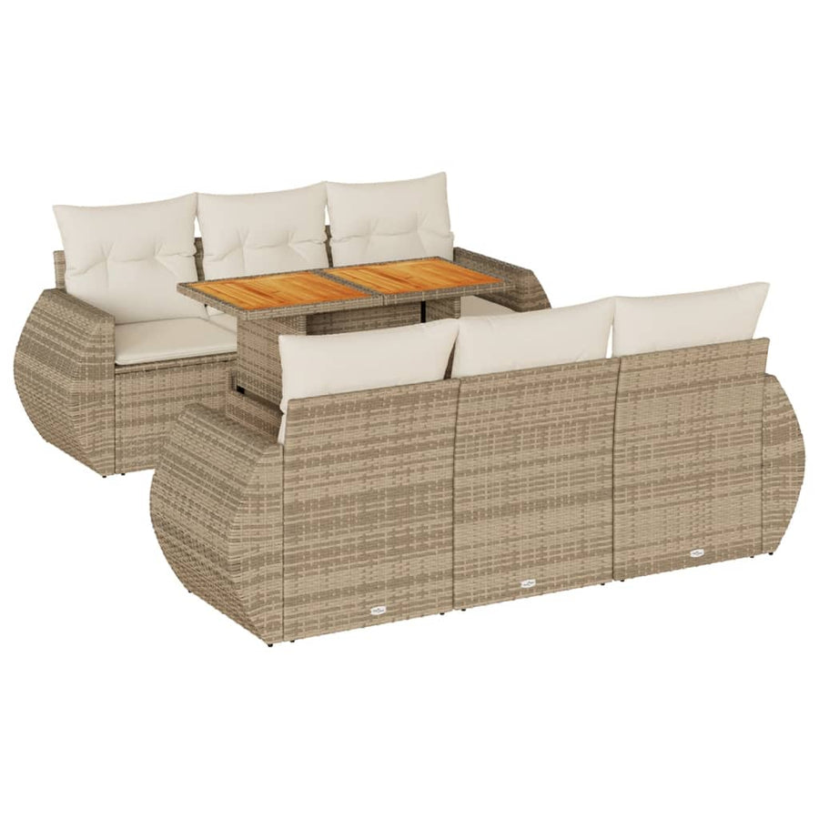 7-delige Loungeset met kussens poly rattan beige