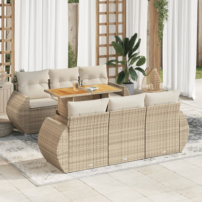 7-delige Loungeset met kussens poly rattan beige