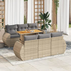 7-delige Loungeset met kussens poly rattan beige