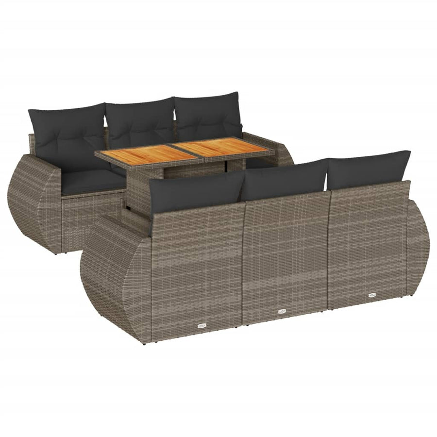 7-delige Loungeset met kussens poly rattan grijs