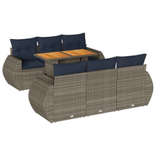 7-delige Loungeset met kussens poly rattan grijs