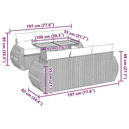 7-delige Loungeset met kussens poly rattan grijs
