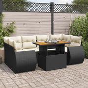 Loungeset poly rattan 7-delig zwart