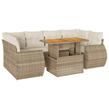 7-delige Loungeset met kussens poly rattan beige