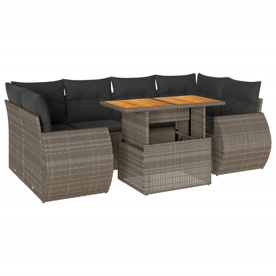 7-delige Loungeset met kussens poly rattan grijs