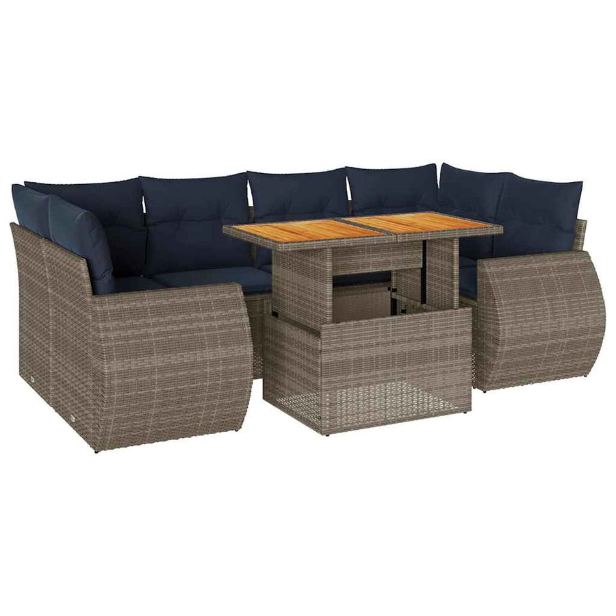 7-delige Loungeset met kussens poly rattan grijs