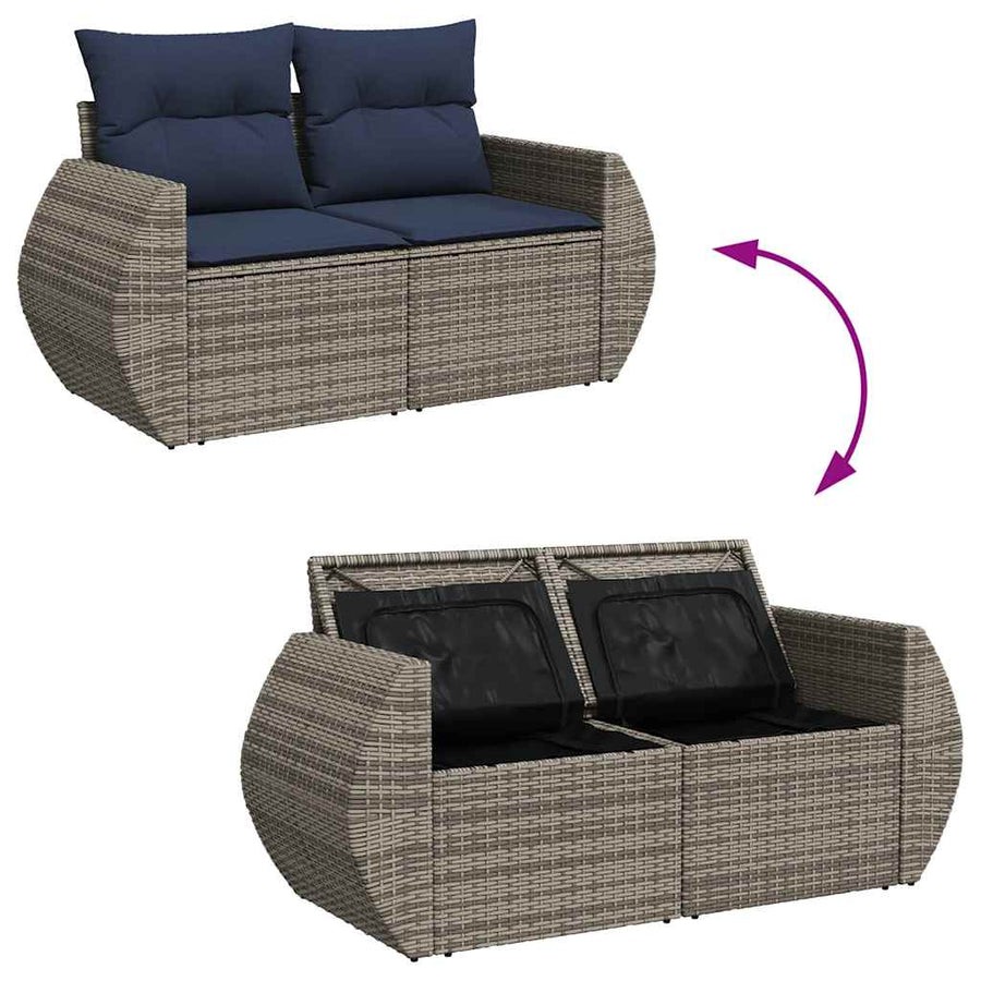 7-delige Loungeset met kussens poly rattan grijs
