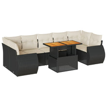 8-delige Loungeset met kussens poly rattan zwart