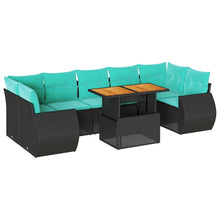 8-delige Loungeset met kussens poly rattan zwart