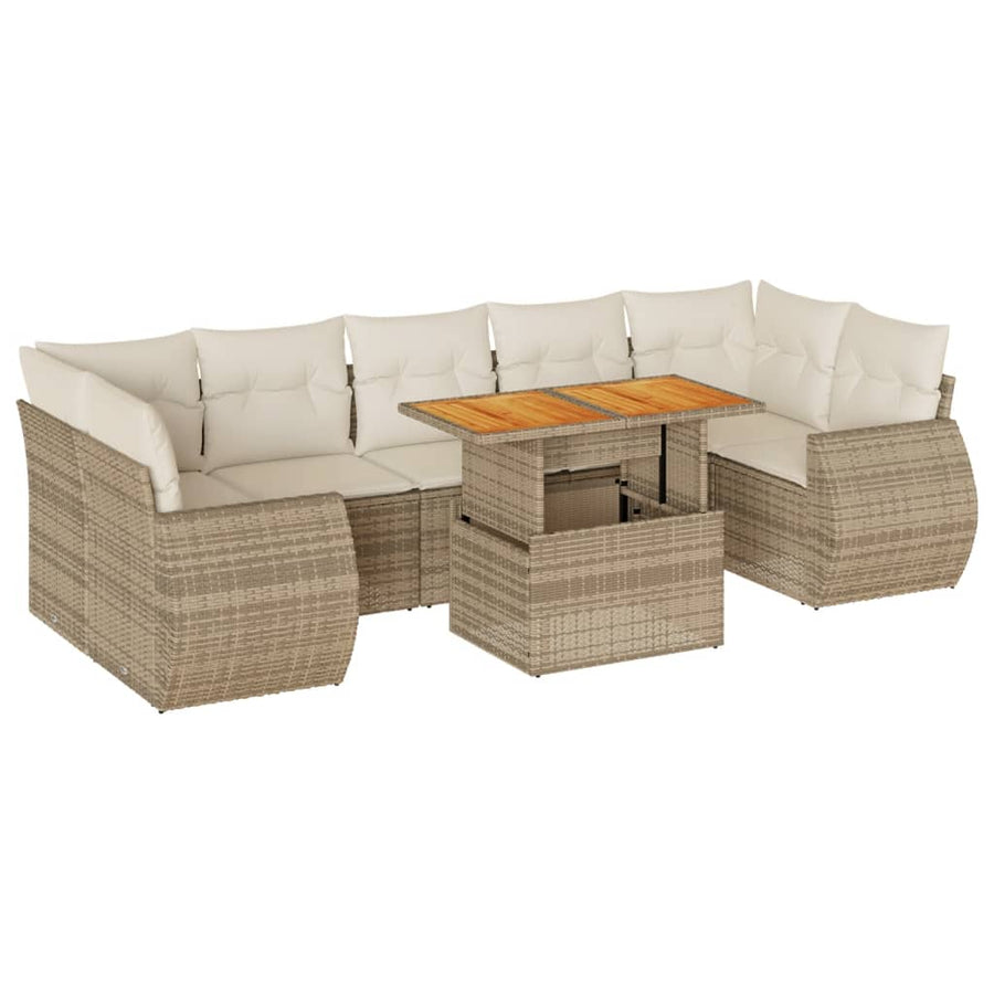 8-delige Loungeset met kussens poly rattan beige