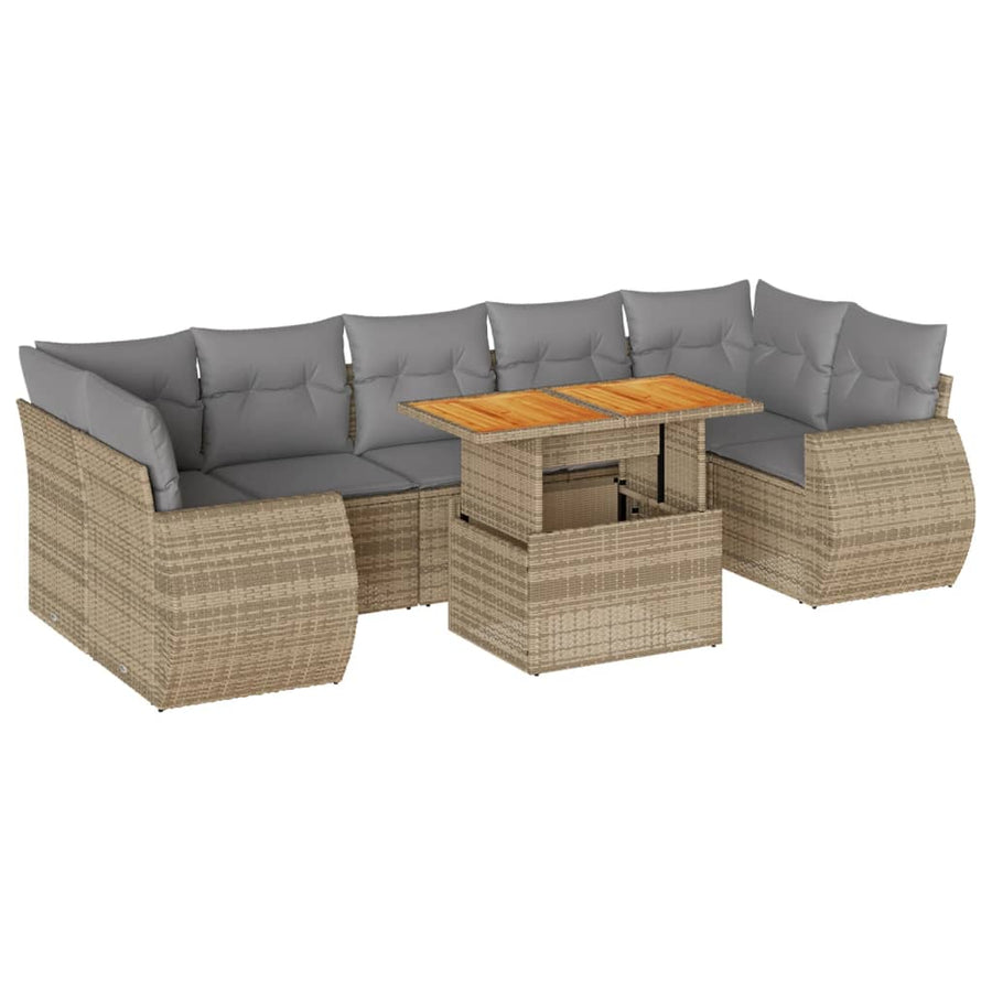 8-delige Loungeset met kussens poly rattan beige