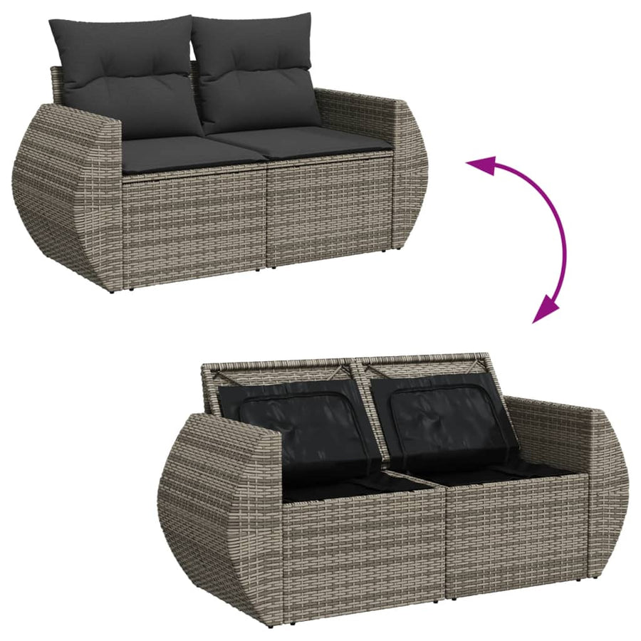 8-delige Loungeset met kussens poly rattan grijs
