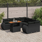 9-delige Loungeset met kussens poly rattan zwart