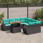 9-piece lounge set with cushions poly rattan black