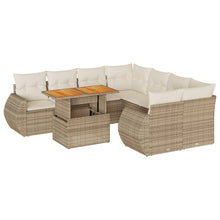 9-delige Loungeset met kussens poly rattan beige