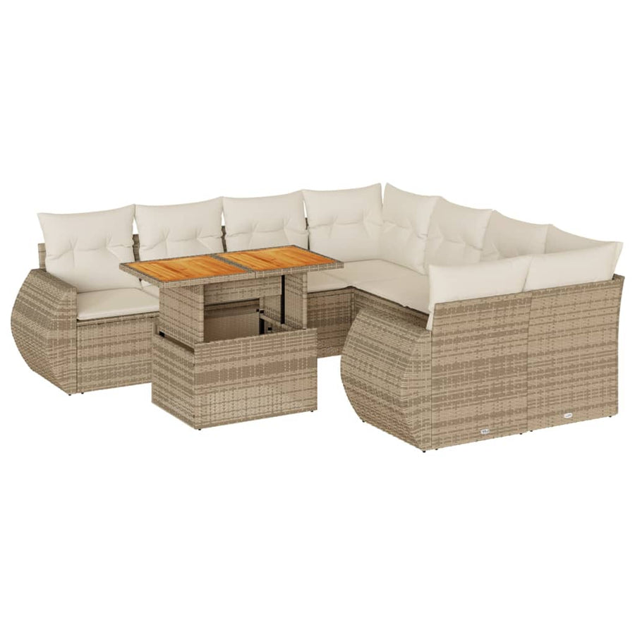 9-delige Loungeset met kussens poly rattan beige