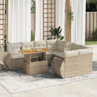 9-delige Loungeset met kussens poly rattan beige